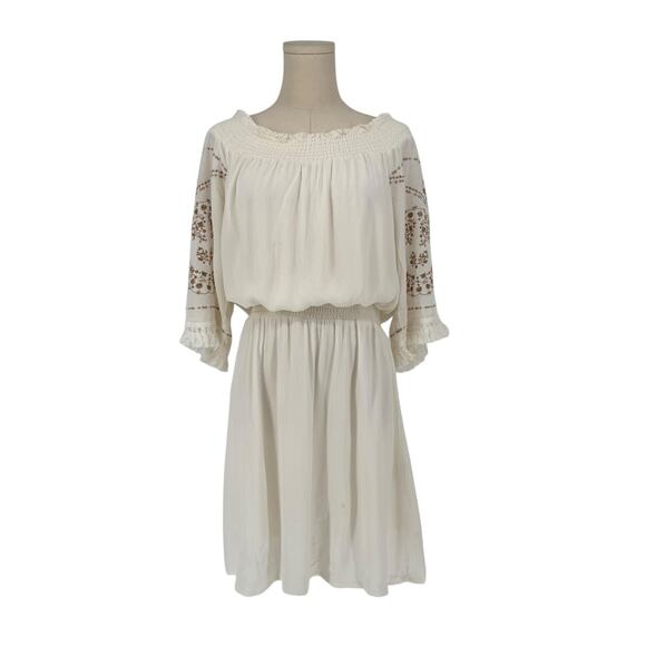 Xhilaration Boho White Embroidered Off the Shoulder Mini Dress, Tassel, Size M - Picture 1 of 7